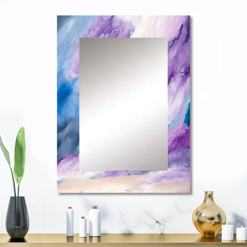 Violet tempête à l'horizon - grand miroir mural à encre liquide, miroir unique moderne, impression d'art en métal
