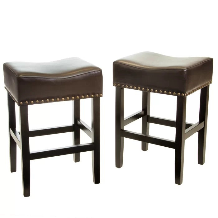 Ensemble de 2 tabourets de comptoir sans dossier 26 pouces, ensemble de 2 pièces, conception moderne avec cuir reconstitué et structure en bois franc durable