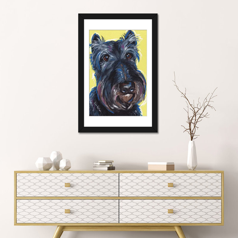 « expressif schnauzer on yellow » par hippie hound studios, impression sur toile tendue, H 24 po x l 16 po x P 1 po, Blanc