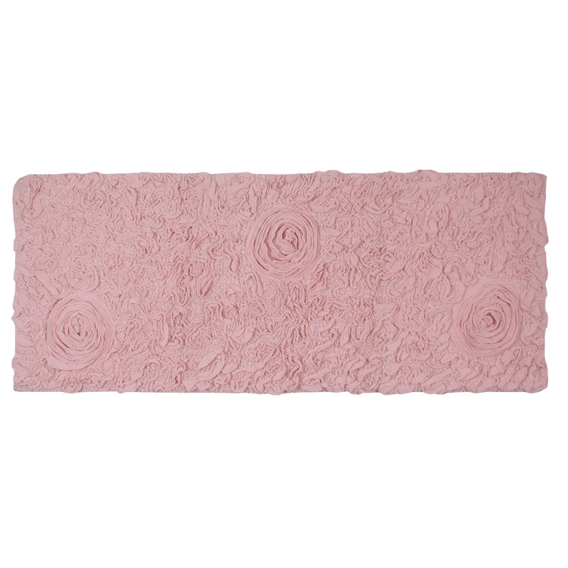 Schoenberger Floral Design Cotton Bath Rug, Pink, 54" L x 21" W