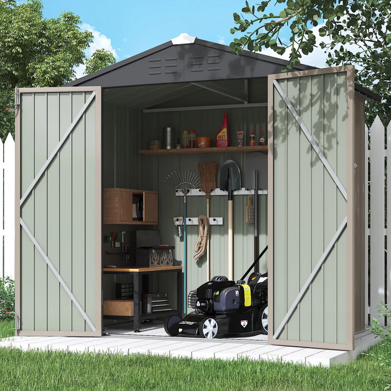Outdoor Garden 6 ft. W X 4 ft. D Metal Storage Shed, Brown