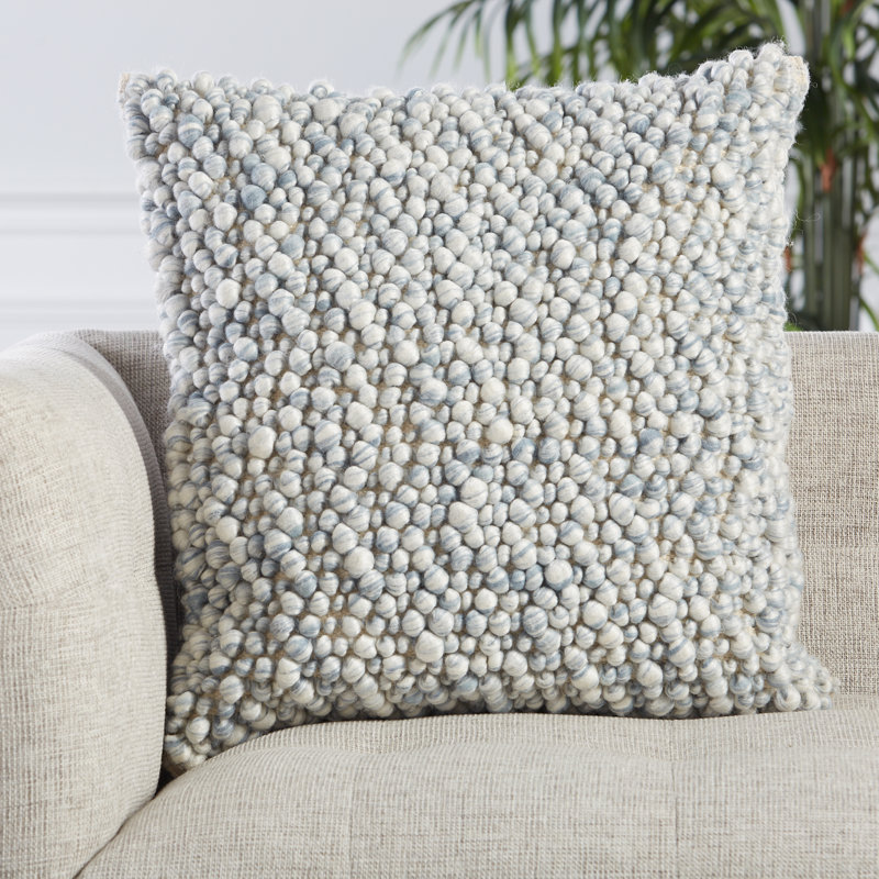 Upson Embroidered Wool Throw Pillow, Light Blue, Polyester