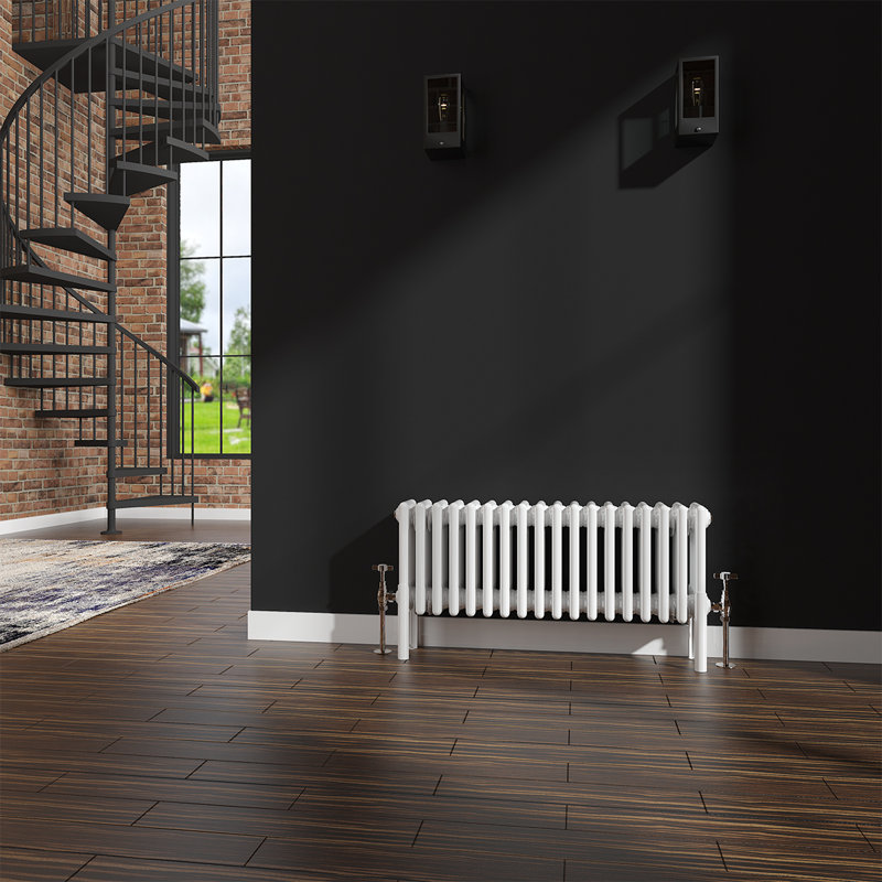 Altynay Horizontal Traditional 4 Column Radiator, White, 300mm H x 830mm W x 140mm D