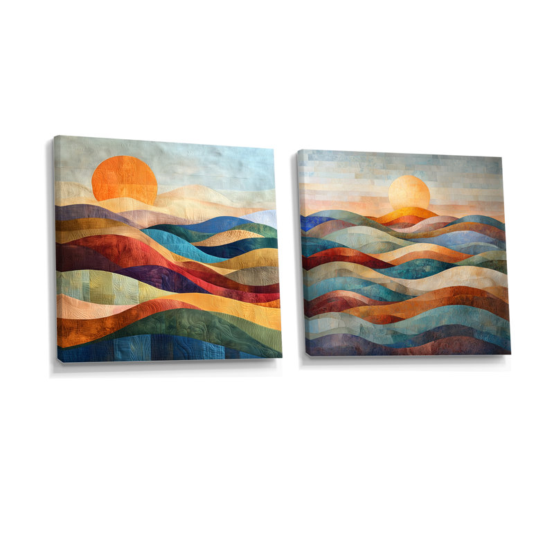 «Heart Tones Bold Mountains Landscape I» - paysages abstraits, décoration murale - art mural moderne 2 pièces, Toile tendue