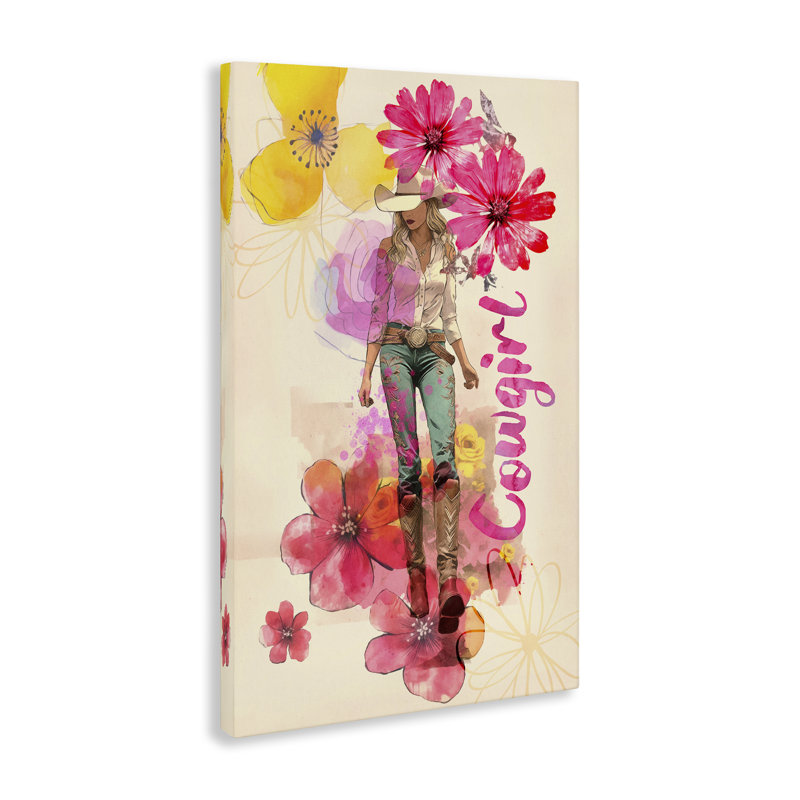 Art mural sur toile Fancy Floral Cowgirl par Andrea Haase, H 24 po x l 16 po