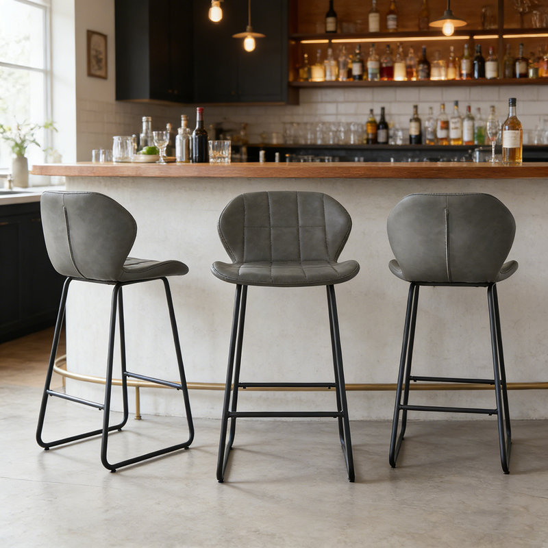 Upholstered Counter Stool, Grey