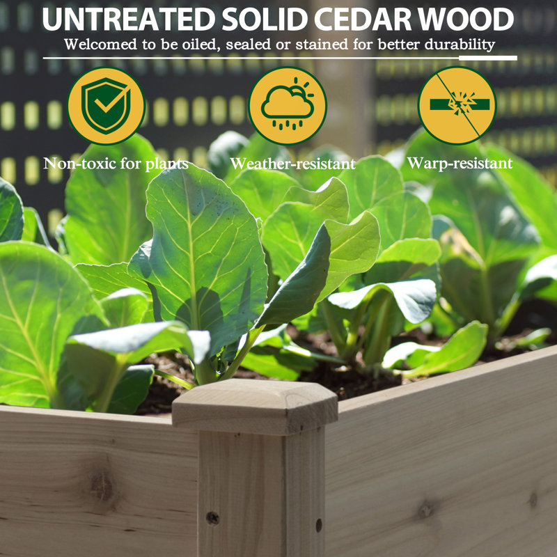 Large Double-Stacked Wood Elevated Planter with Drainage Holes, Brown