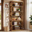 Étagère de rangement pour bibliothèque, présentoir en bois à 6 niveaux avec panneaux latéraux décoratifs, tablette autoportante moderne pour le salon et le bureau personnel