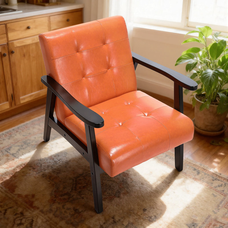 Fauteuil Mid-Century moderne en cuir artificiel touffeté de 21,65 po de large Havva, Orange