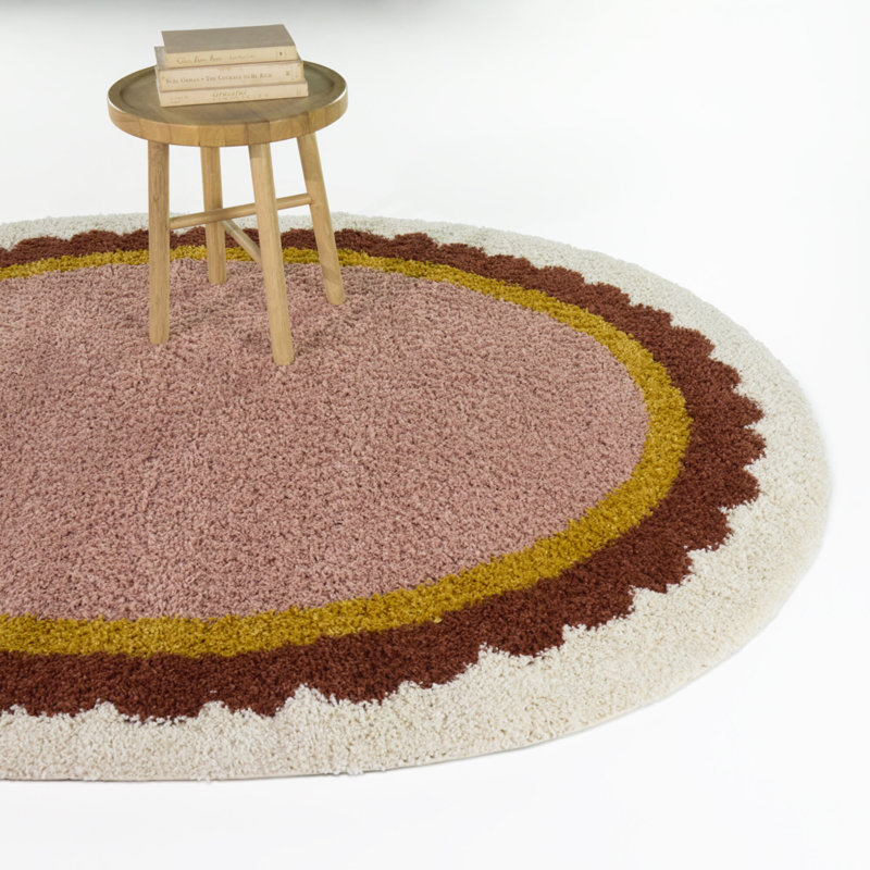 Marigold Pink/Orange Scallop Border Oval Area Rug, Pink/Orange, 6'7" x 9' Oval