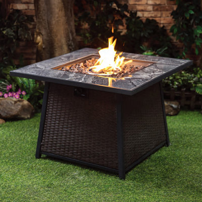 Deko Living 35 Inch Square Outdoor Propane Gas Fire Pit Table 50,000 BTU Heater with Lava Rock Filler