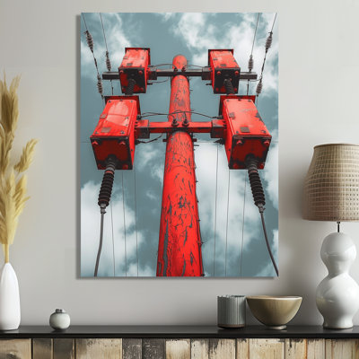 Red Black Urban Electric Power Lines I - impression d'art mural lignes électriques