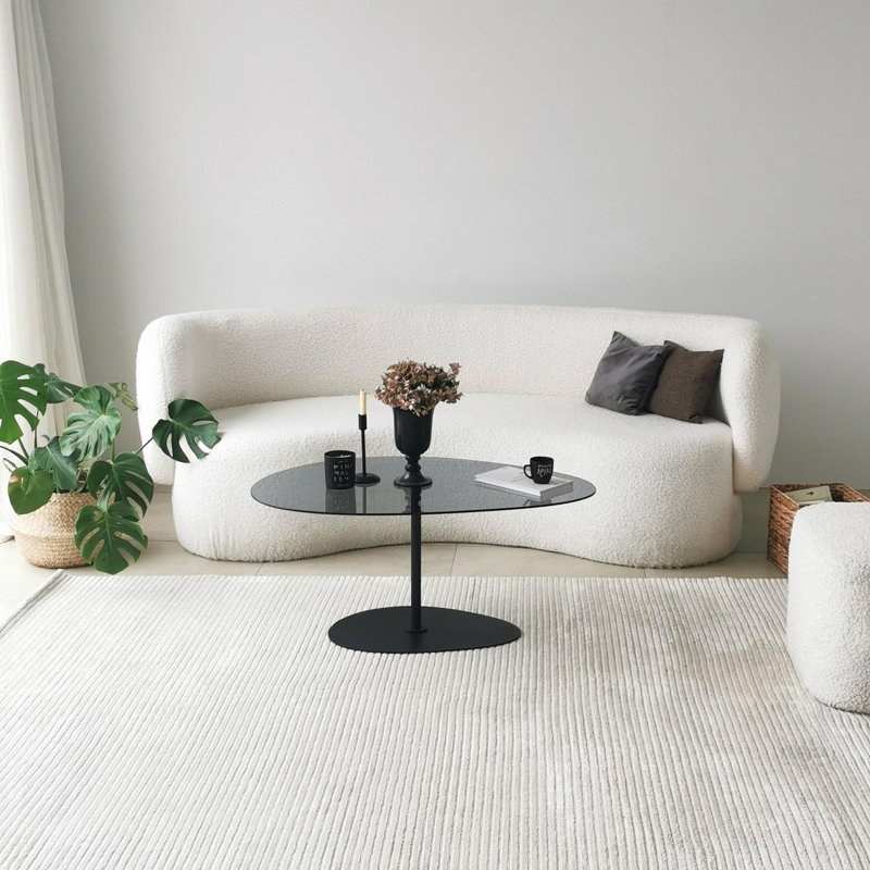Modern Industrial Coffee Table with 100% Tempered Glass Top, 35.4 x 15.7 x 23.6 inches | Sturdy Metal Legs, Dark Grey & Black Finish | Disassembled for Easy Assembly, Perfect for Living Room & Office Decor