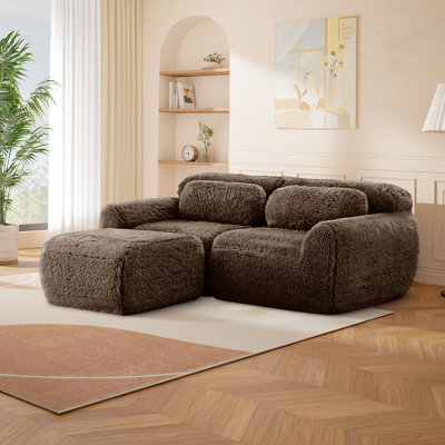 Ensemble de canapé modulaire à deux places en tissu moelleux moelleux avec repose-pieds, rembourré de mousse haute densité 32D, comprend des coussins décoratifs, parfaitement adapté pour les espaces de salon.