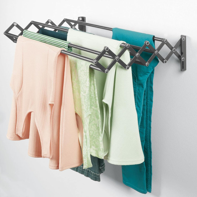 White Steel Wall Mount Accordion Clothes Drying Rack