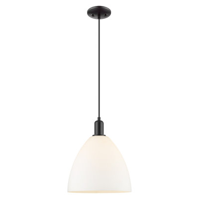 Arcadia - Bristol - 1 Light 12" Cord Hung Mini Pendant - Matte Black Finish - Matte White Shade