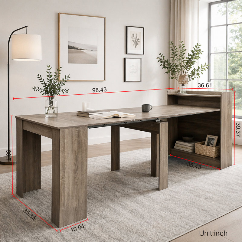 Table de salle à manger extensible moderne avec rangement, Barnwood