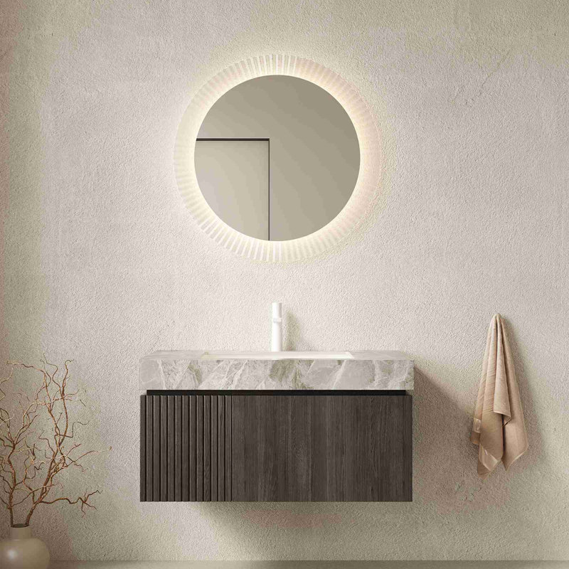 Meuble-lavabo moderne flottant, Espresso, Gris clair, 36"