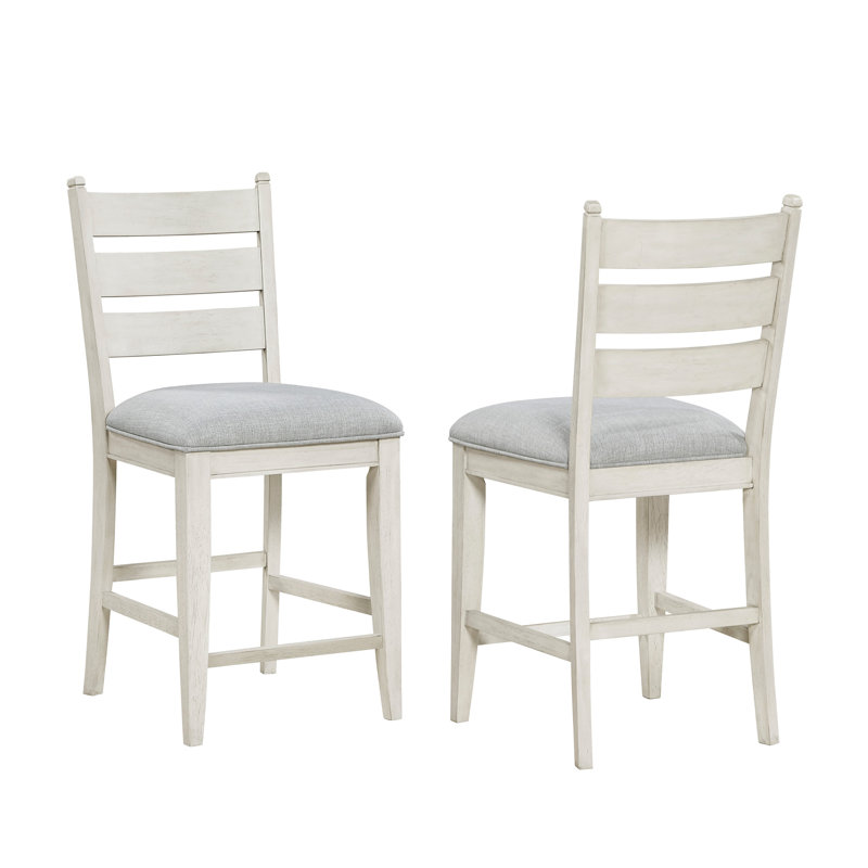 Chaises à hauteur de comptoir de 2 avec design blanc antique, siège gris confortable, dossier, structure en bois, pour îlot de cuisine, espace de bar requis pour l'assemblage,
