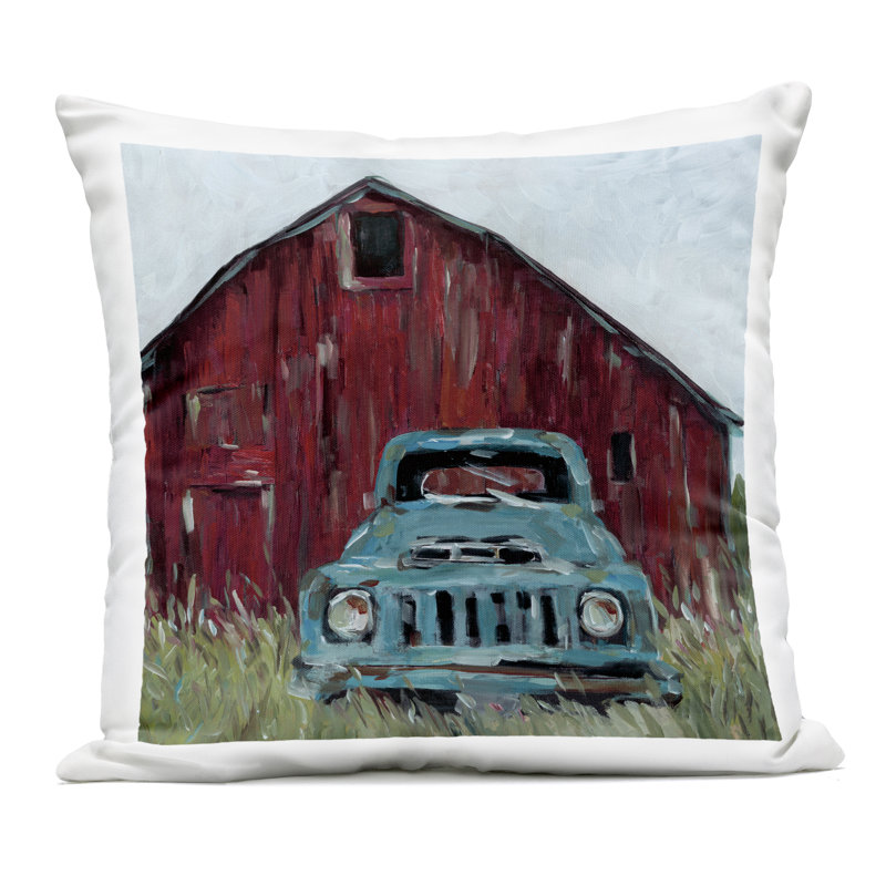 Coussin extérieur imprimé turquoise par Wani Pasion, Camion rouge / bleu