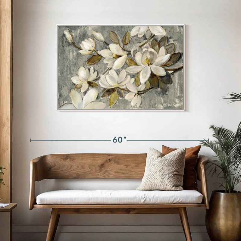 Magnolia simplicité gris neutre, Cadre flottant blanc, 43 po x 29 po