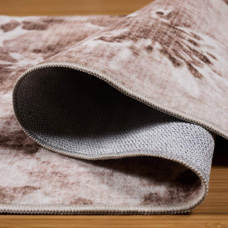 HGTV Chubbuck Machine Washable Indoor Rug, Printed Soft Flannel Polyester with Non-Slip Backing, Jania Tan 2x6, Tan