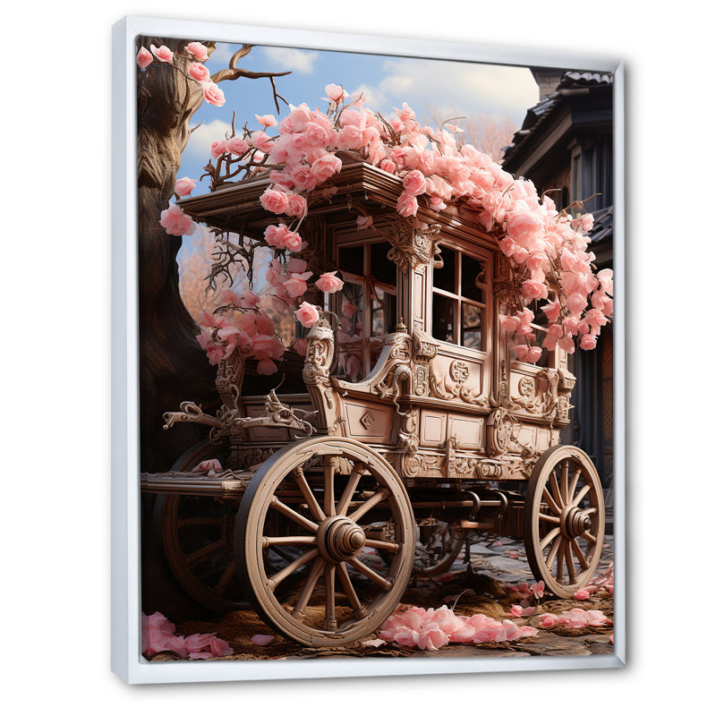 Romantisme, chariot de mariage rose I, Cadre flottant blanc, H 32 po x l 24 po