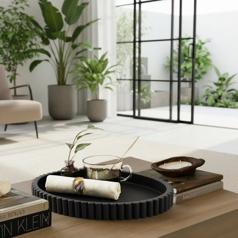 Black Oval Concrete Tray – Coffee Table Decoration, Centerpiece.