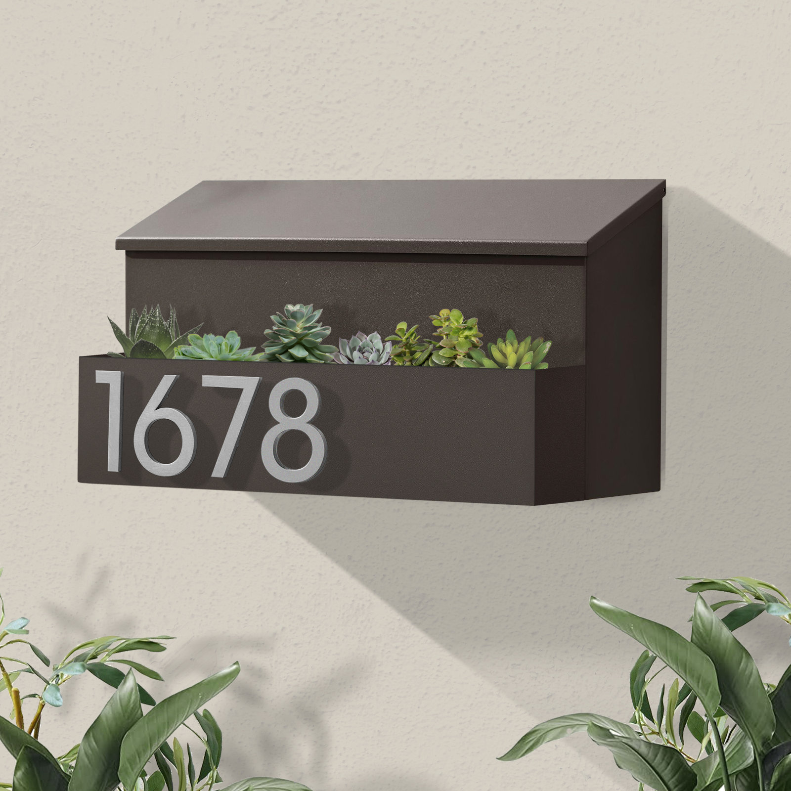 The Garden Wall Mounted Steel Mailbox, Yes, Silver, Brown