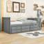 Lit plateforme simple en bois avec lit gigogne, tiroirs de rangement et bureau Lassen-722249408
