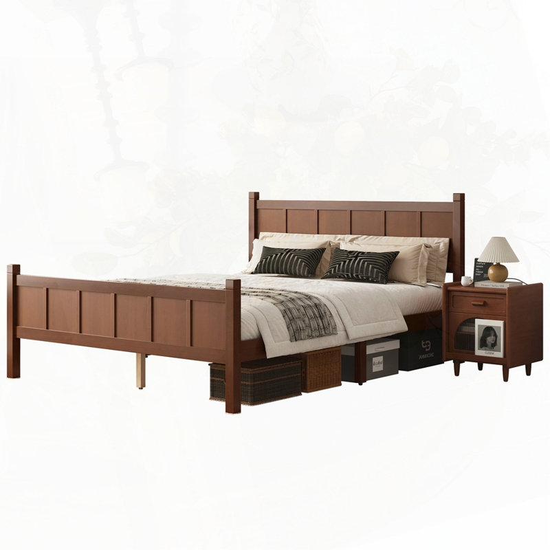 Lit plateforme moderne Farmhouse Style Design, Grand lit, Noyer foncé