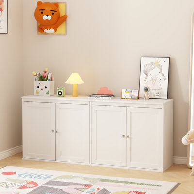 Kitchen Storage Unit With Double Doors, Adjustable Shelves For Clothes And , White , Suitable Living Room Cabinet Dishes Dining