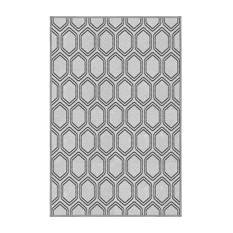 Tapis gris/zone noire à motifs Charlemont, Rectangle 5 pi x 7 pi