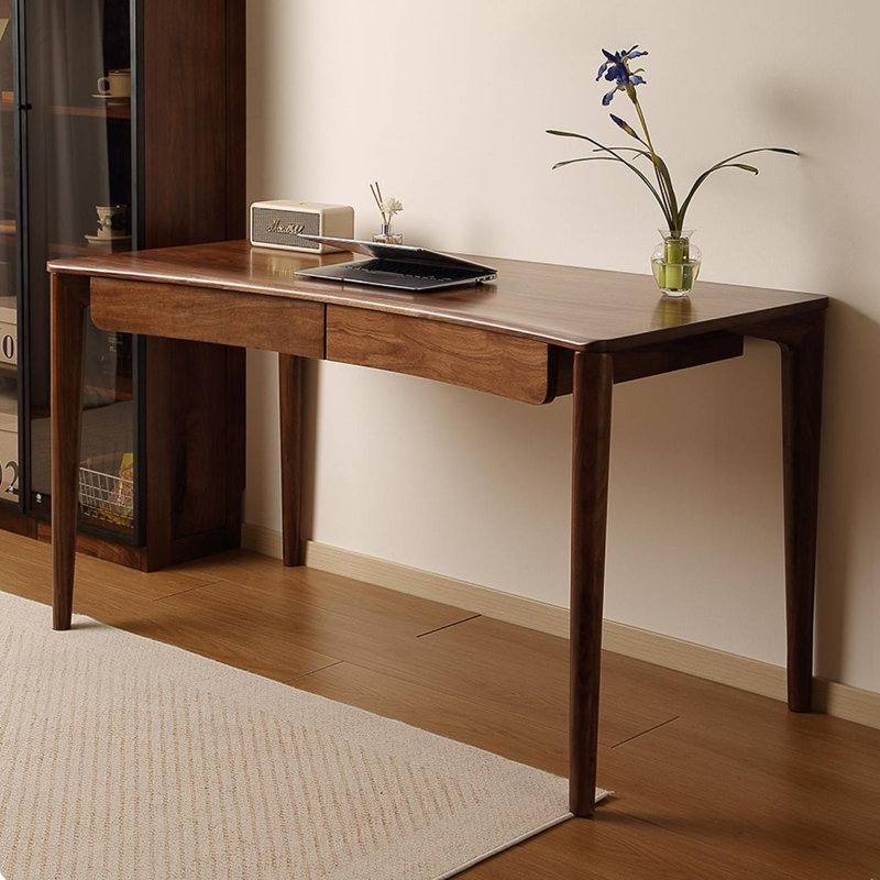 Bureau rectangulaire brun en bois massif minimaliste, H 29,53 po x l 62,99 po x P 27,56 po