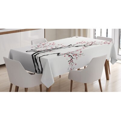 Floral Tablecloth, Classic Paint Style Artwork Flower Branches Blossom And Flying Birds Pattern, Rectangular Table Cover For Dining Room Kitchen Decor -  East Urban Home, 290D44095B2B44B2A99D77ED22337812