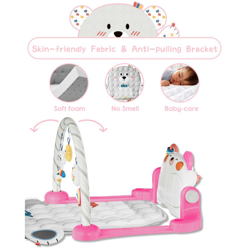 Lauon Baby Play Gym Mat, Bear Shaped Double Side Piano Thicken Activity Mat W 5 Detachable Toys, Tummy Time Mat Promote Motor Skills & Sensory Development Mat For Newborn