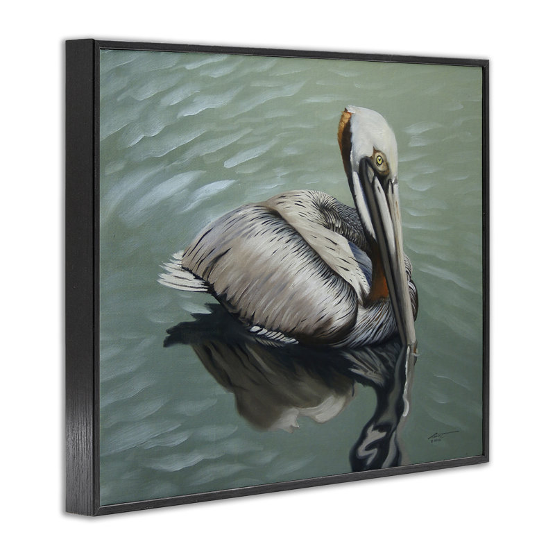 «Pelican Lake Reflection», estampe numérique par D. Rust, H 11 po x l 14 po, Giclée encadrée noir minuit