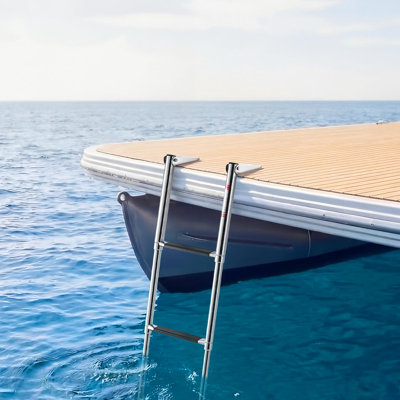 Boat Ladder, 4 Steps, Stainless Steel Telescoping Folding Swim Deck Ladder for Rear Entry Inboard, Heavy Duty 900 lbs Capacity with Wide Anti-Slip Steps, for Outboards, Yacht, Pontoon Boats