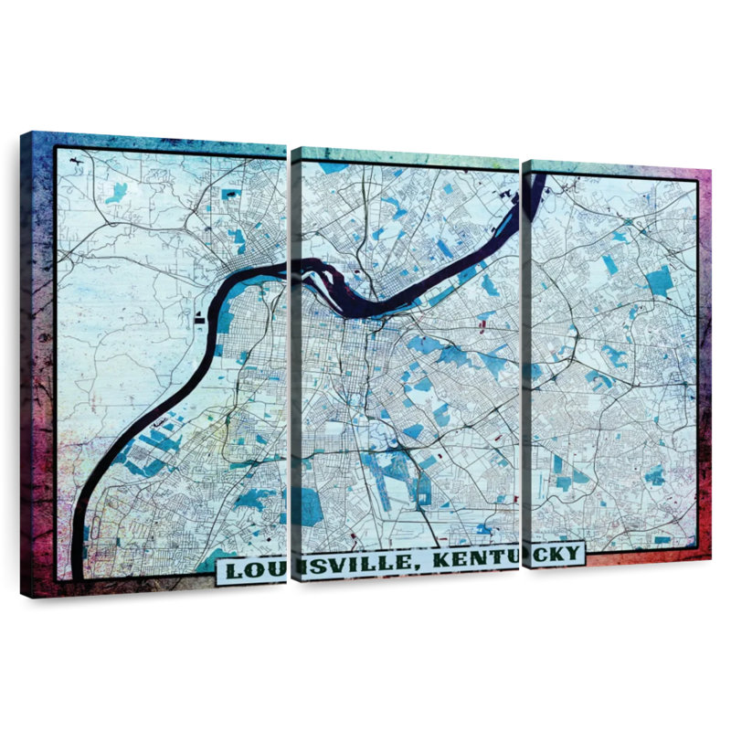 Aliaz Louisville City Map, 28" H x 45" W