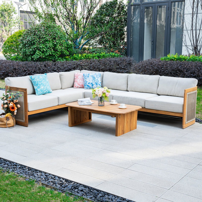 Ensemble de conversation modulaire de patio pour 6 personnes avec coussins Acacia