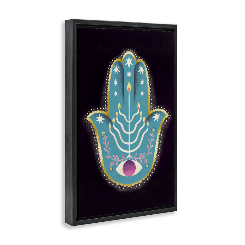 Cadre flottant Spiritual Folk Style Hamsa, design par Hannah Moren, H 25 po x l 17 po, Cadre flottant noir de jais