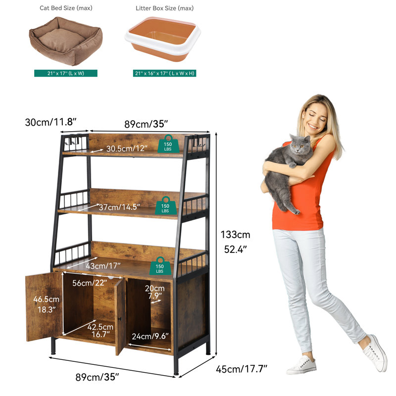 Tucker Murphy Pet™ Rustic Litter Box Enclosure With Shelves, Rustic Brown/Black