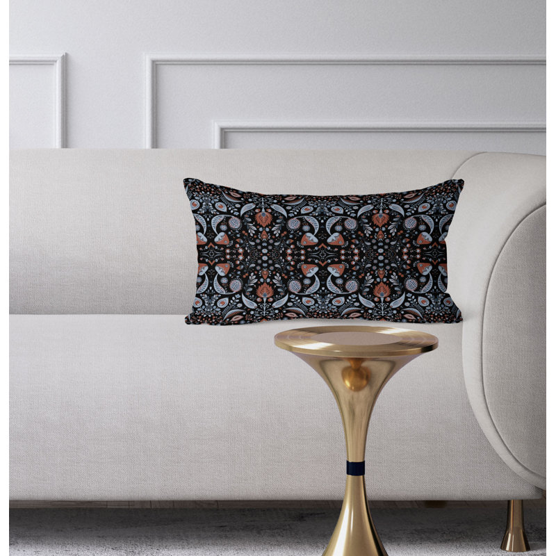 Flowering Meadows  Rectangular Throw Pillow, Black/Gray