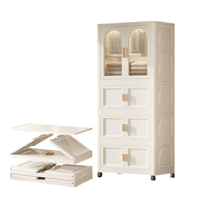 25.59 Inch Wide Folding Wardrobe with Magnetic Door and Wheels, Durable Plastic Storage for Clothes and Accessories
