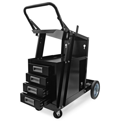 Heavy Duty Welding Cart 1500lb-4-drawer Storage+gas Cylinder Chains + Tool Hooks