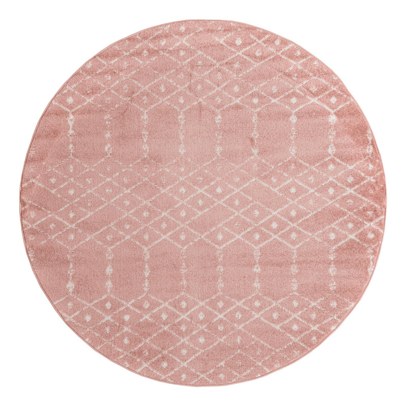 Tapis rose à motif géométrique Zoey, Rond 4 pi 1 po