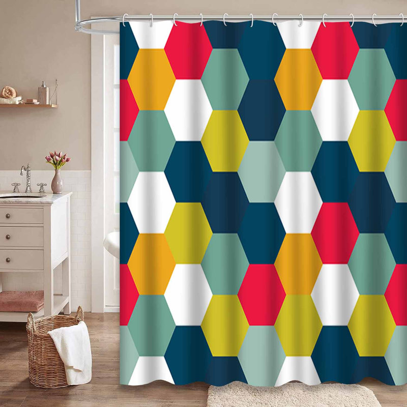 Rideau de douche sans soudure à motif géométrique coloré Infinity Blue avec 12 crochets, L 72 po x l 84 po