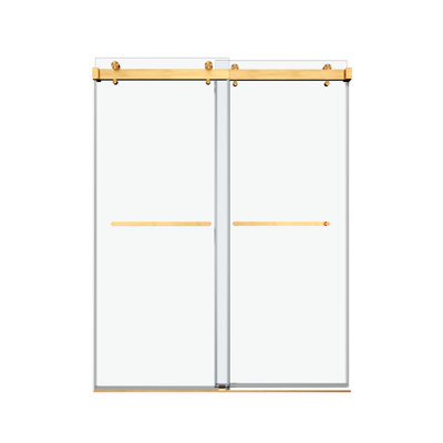 72'' - 76'' W X 76'' H Double Sliding Frameless Shower Door With 3/8 Inch  Clear Glass In Brushed Gold