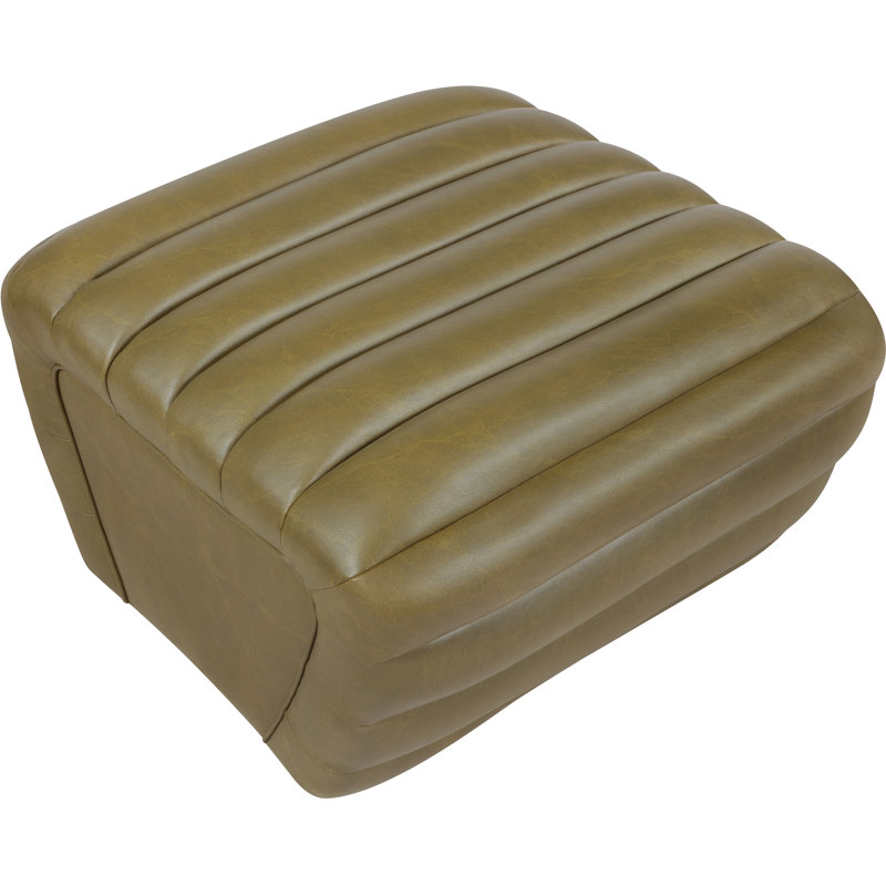 Vega Leather Ottoman, Olive Vegan Leather