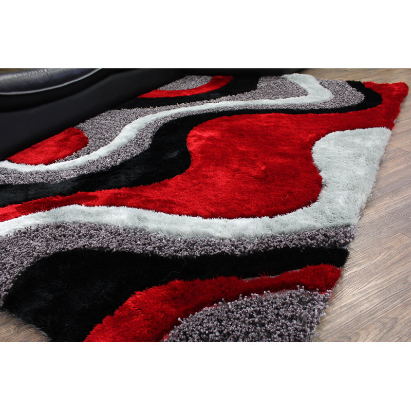 Tapis rouge / noir touffeté à la main Fairground, Rectangle 5 pi x 7 pi